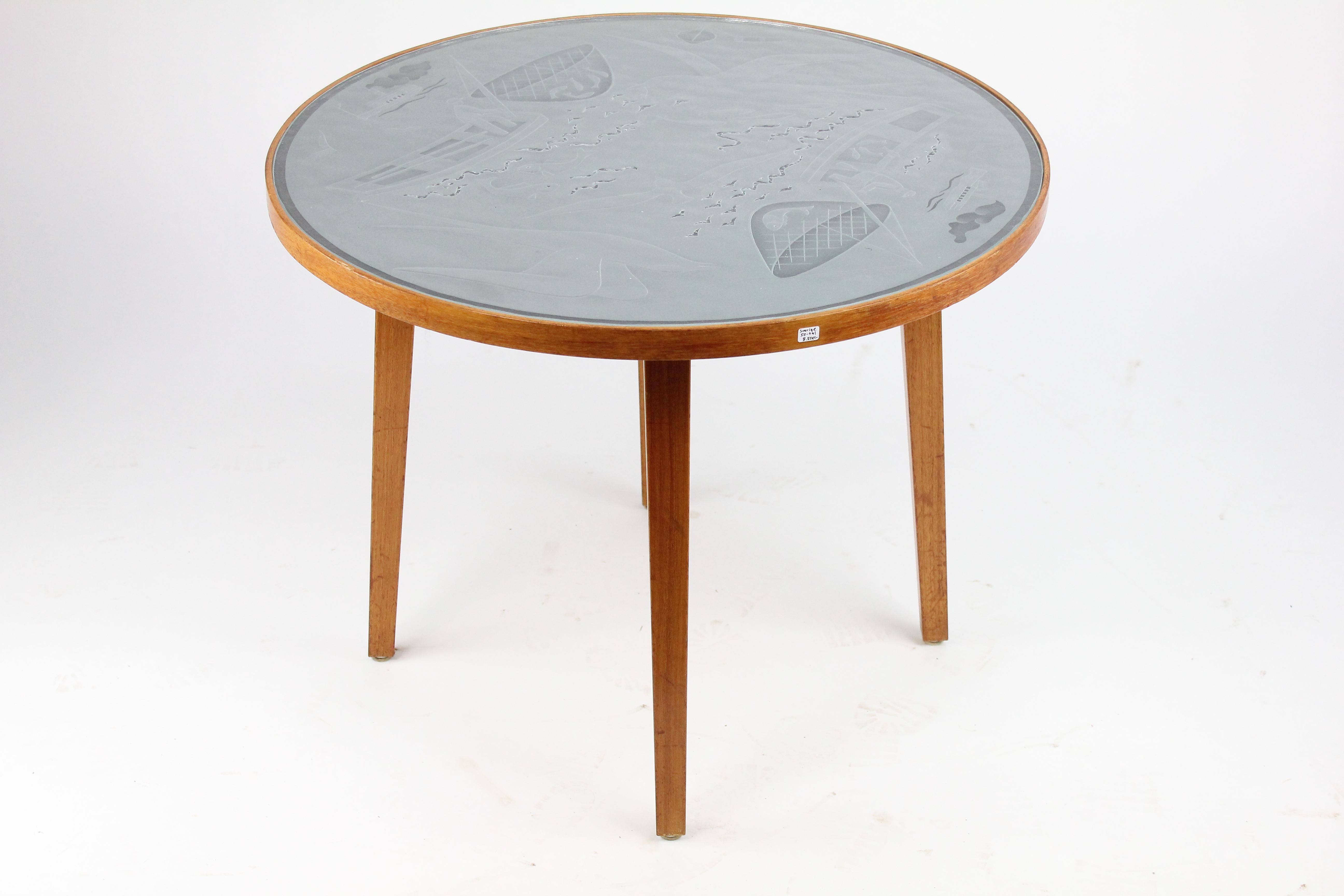 Swedish Modern Engraved Glass Top Table, 1940s 3