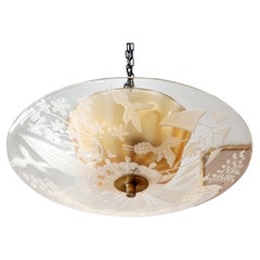 Swedish Modern, etched glass pendant by Bo Notini for Glössner, 1940s