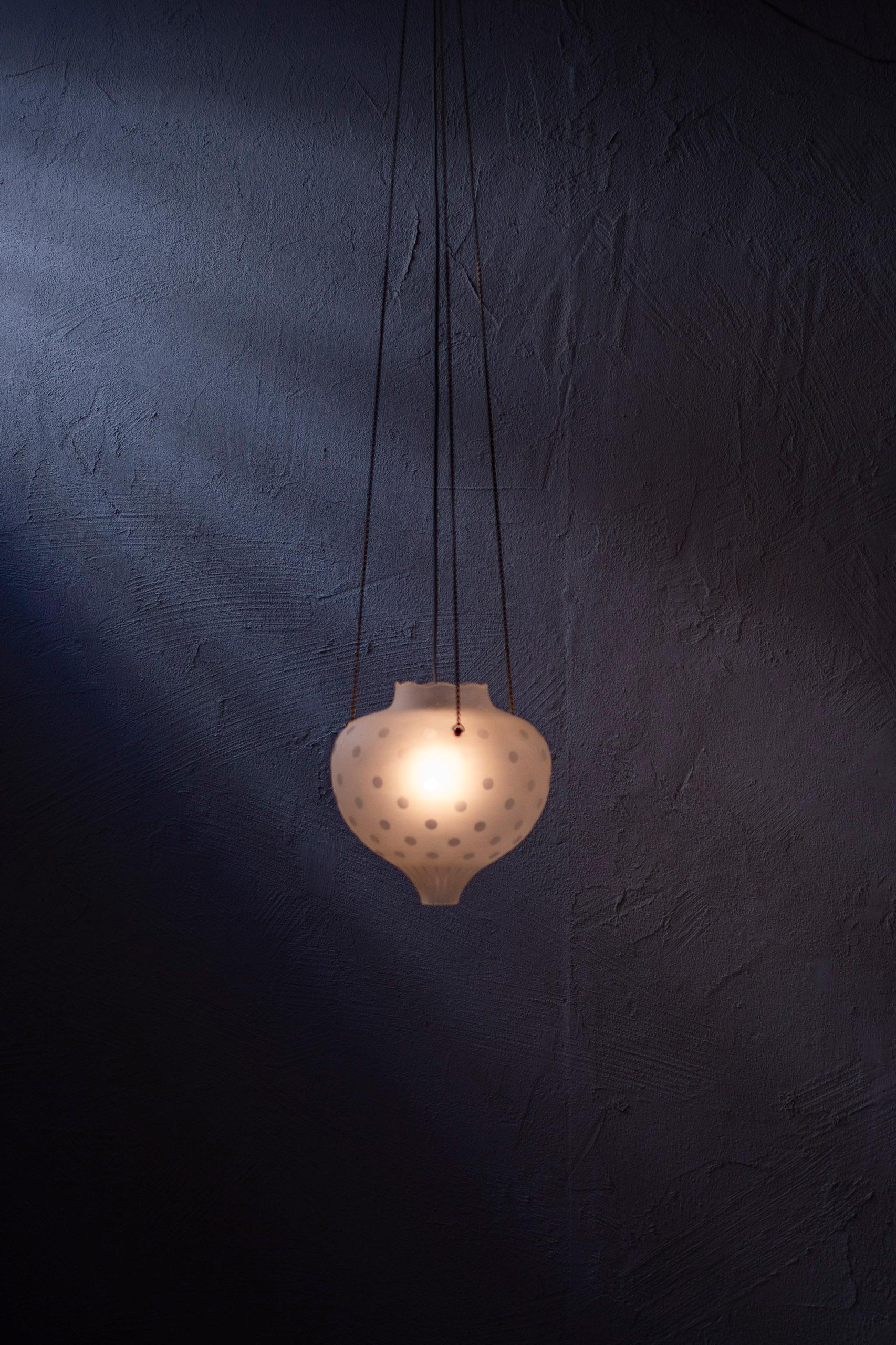 Mid-20th Century Swedish Modern Etched Glass Pendant Lamp by Flygsfors, Sweden, 1940s