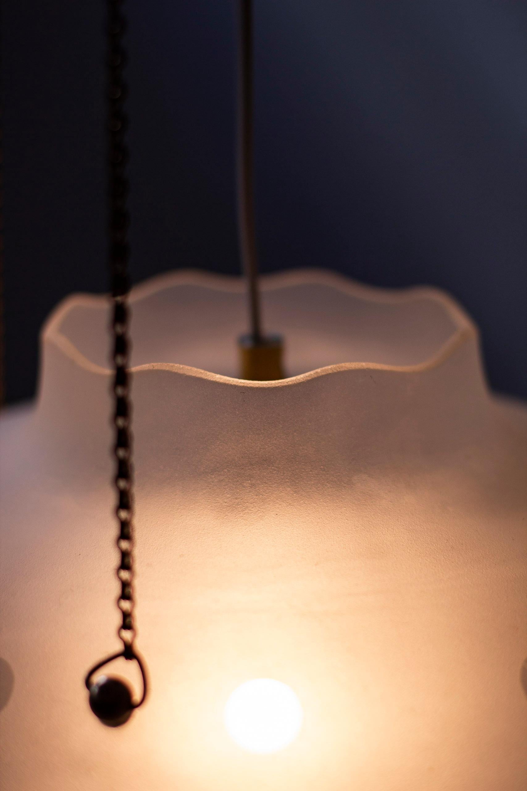 Swedish Modern Etched Glass Pendant Lamp by Flygsfors, Sweden, 1940s 2