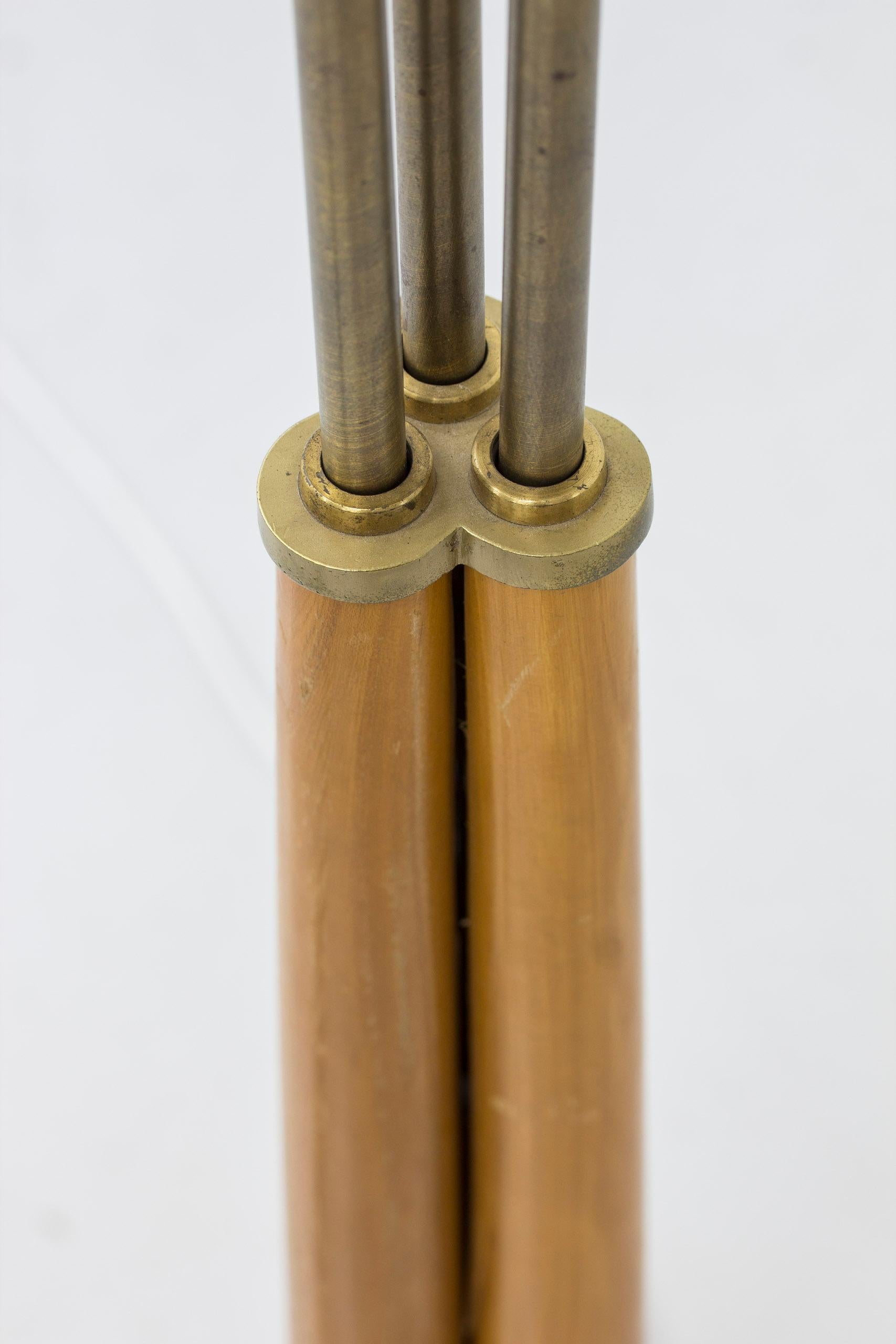 Swedish modern floor lamp elm and brass with three arms, Sweden, 1940s 4