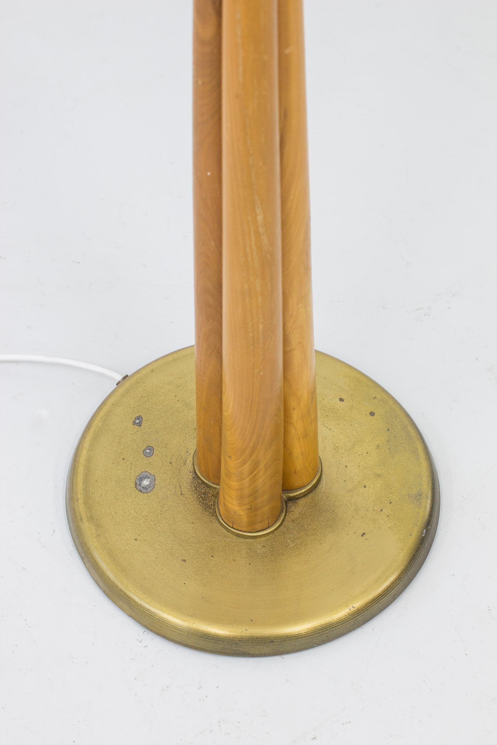 Swedish modern floor lamp elm and brass with three arms, Sweden, 1940s 5