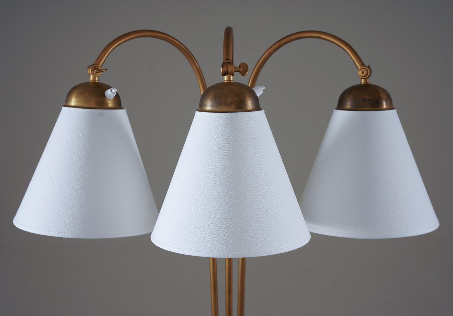 20th Century Swedish Modern Floor Lamp in Brass, 1940s For Sale
