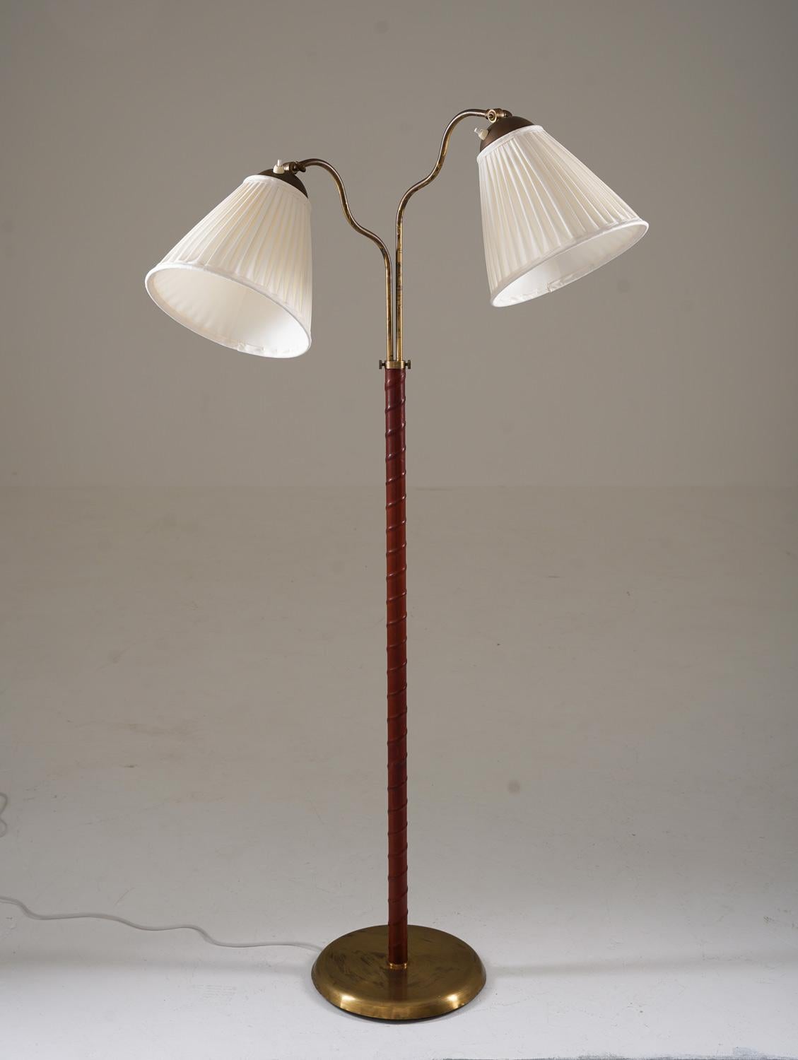Swedish Modern Floor Lamp in Brass and Leather, 1940s 4