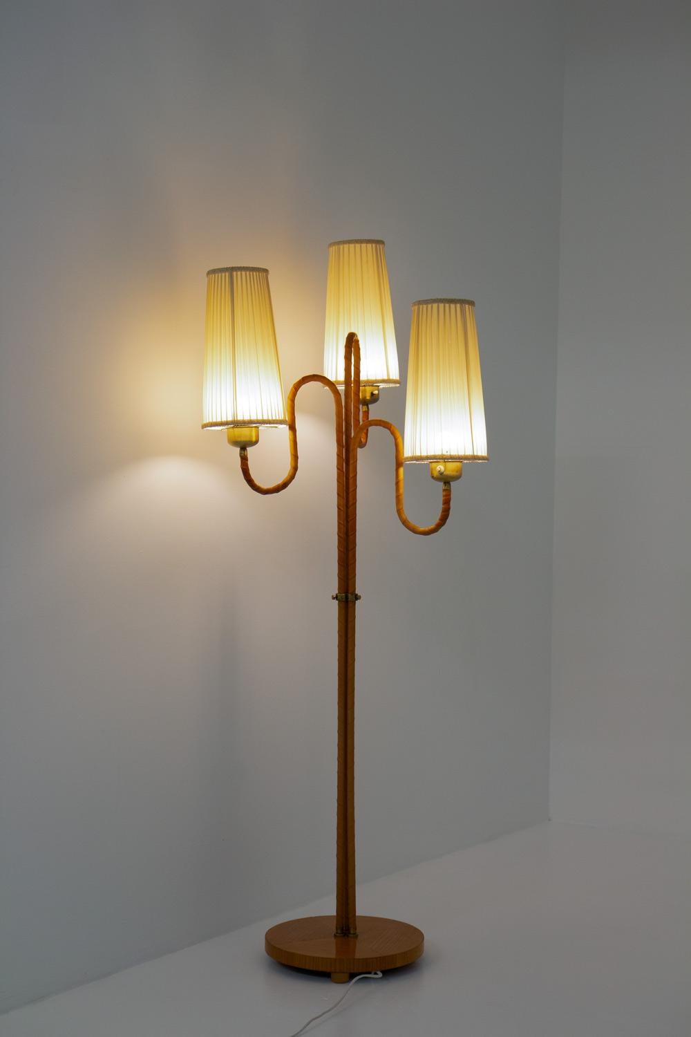 Swedish Modern Floor Lamp in Brass and Leather 4