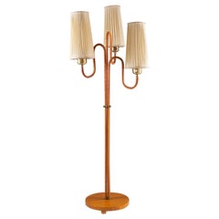 Swedish Modern Floor Lamp in Brass and Leather