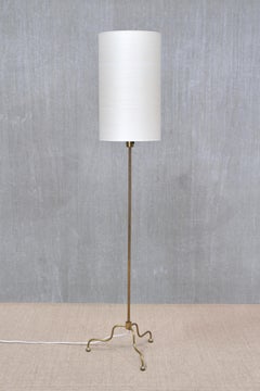 Swedish Modern Floor Lamp in Brass, Cream Silk, FMK Belysning, Sweden, 1950s