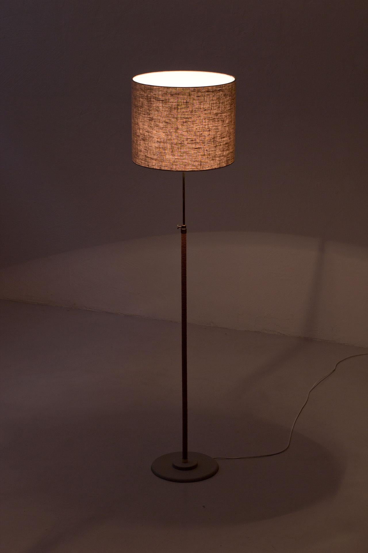 Swedish Modern Floor Lamp in Brass, Rope & Fabric, 1940s 4