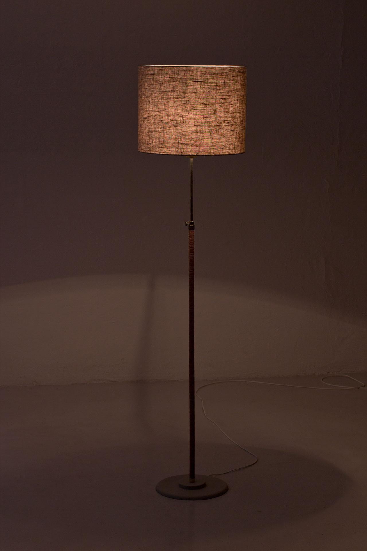 Swedish Modern Floor Lamp in Brass, Rope & Fabric, 1940s 5