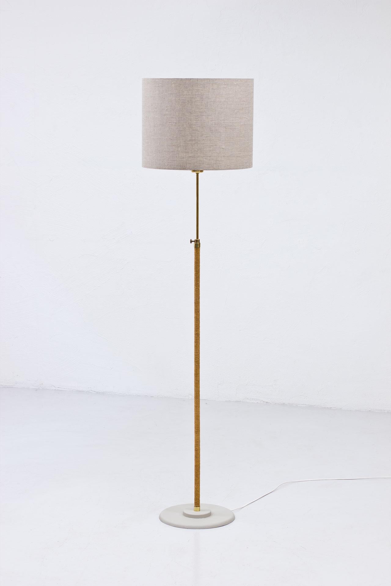 Scandinavian Modern Swedish Modern Floor Lamp in Brass, Rope & Fabric, 1940s