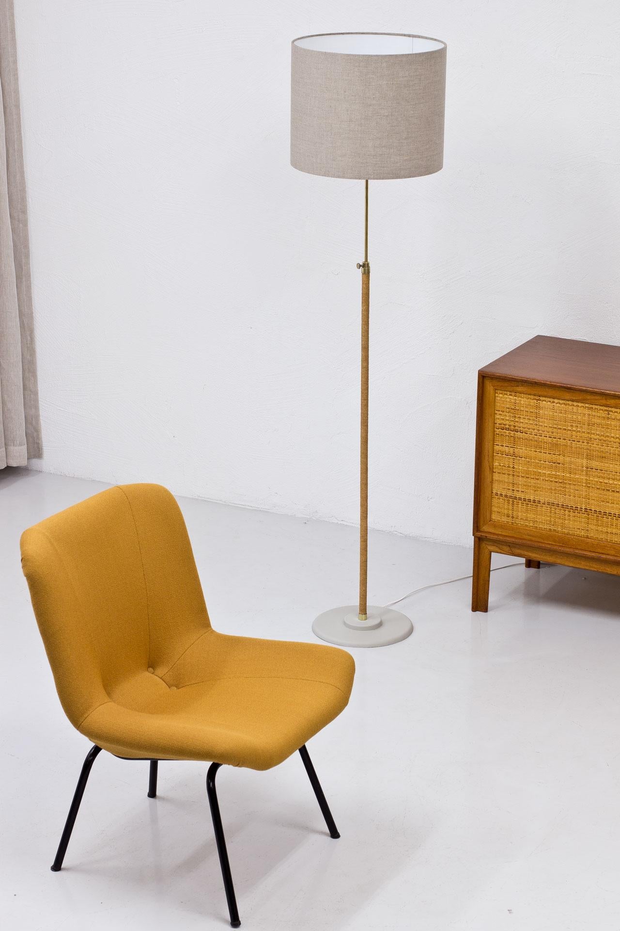Swedish Modern Floor Lamp in Brass, Rope & Fabric, 1940s 3