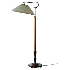 Swedish Modern, Floor Lamp in Elm, Carved Wood Details, Early 20th Century