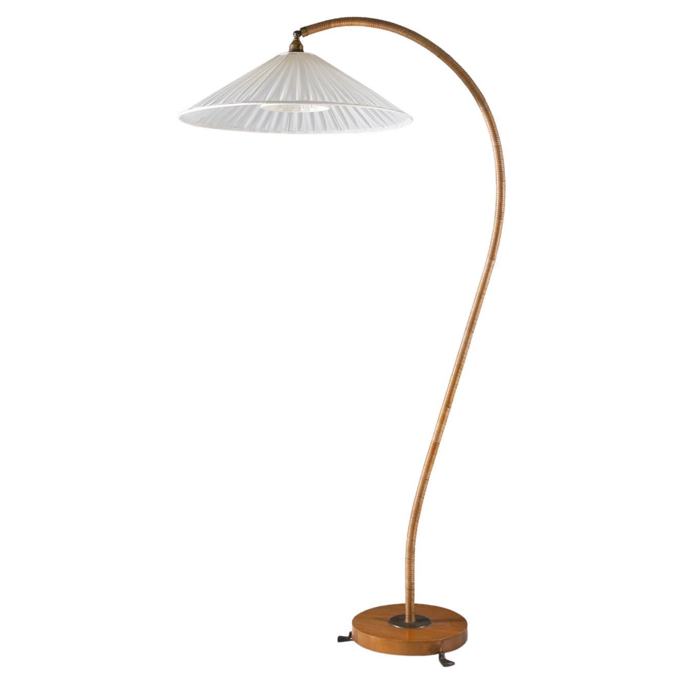 Swedish Modern Floor Lamp in Rattan