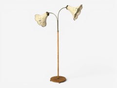 Swedish Modern, Floor Lamp, Rattan, Elm, Fabric, Sweden, 1940s
