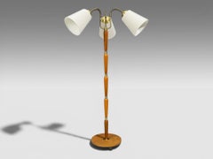 Swedish Modern, Floor Lamp, Stained Wood, Fabric, Sweden, 1950s