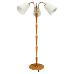 Swedish Modern, Floor Lamp, Stained Wood, Fabric, Sweden, 1950s