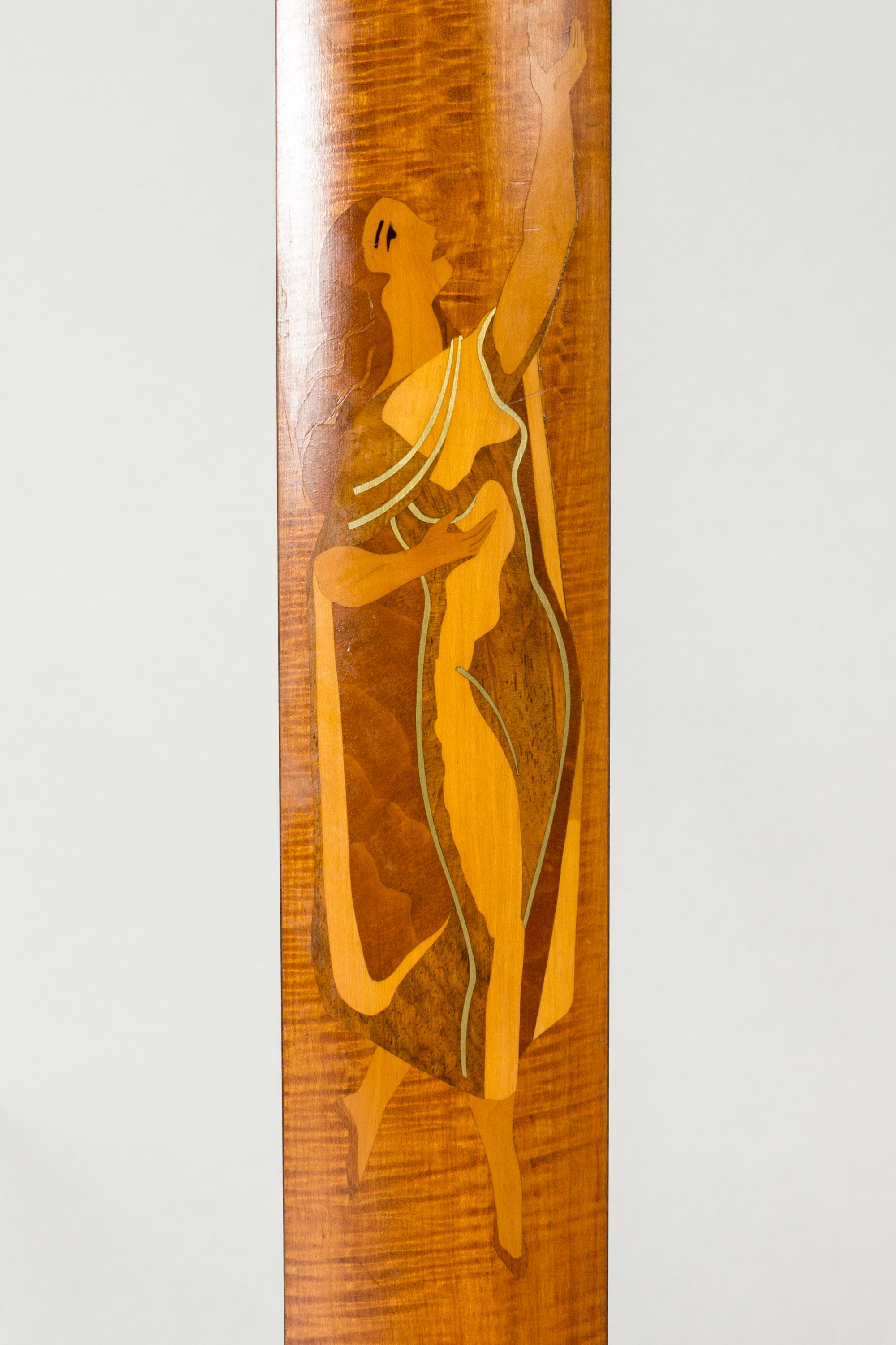 Wood Swedish Modern floor lamp with inlays, Mjölby Intarsia, Sweden, 1930s For Sale