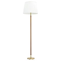 Swedish Modern Floor Lamp with Patinated, Braided Leather from the 1950s