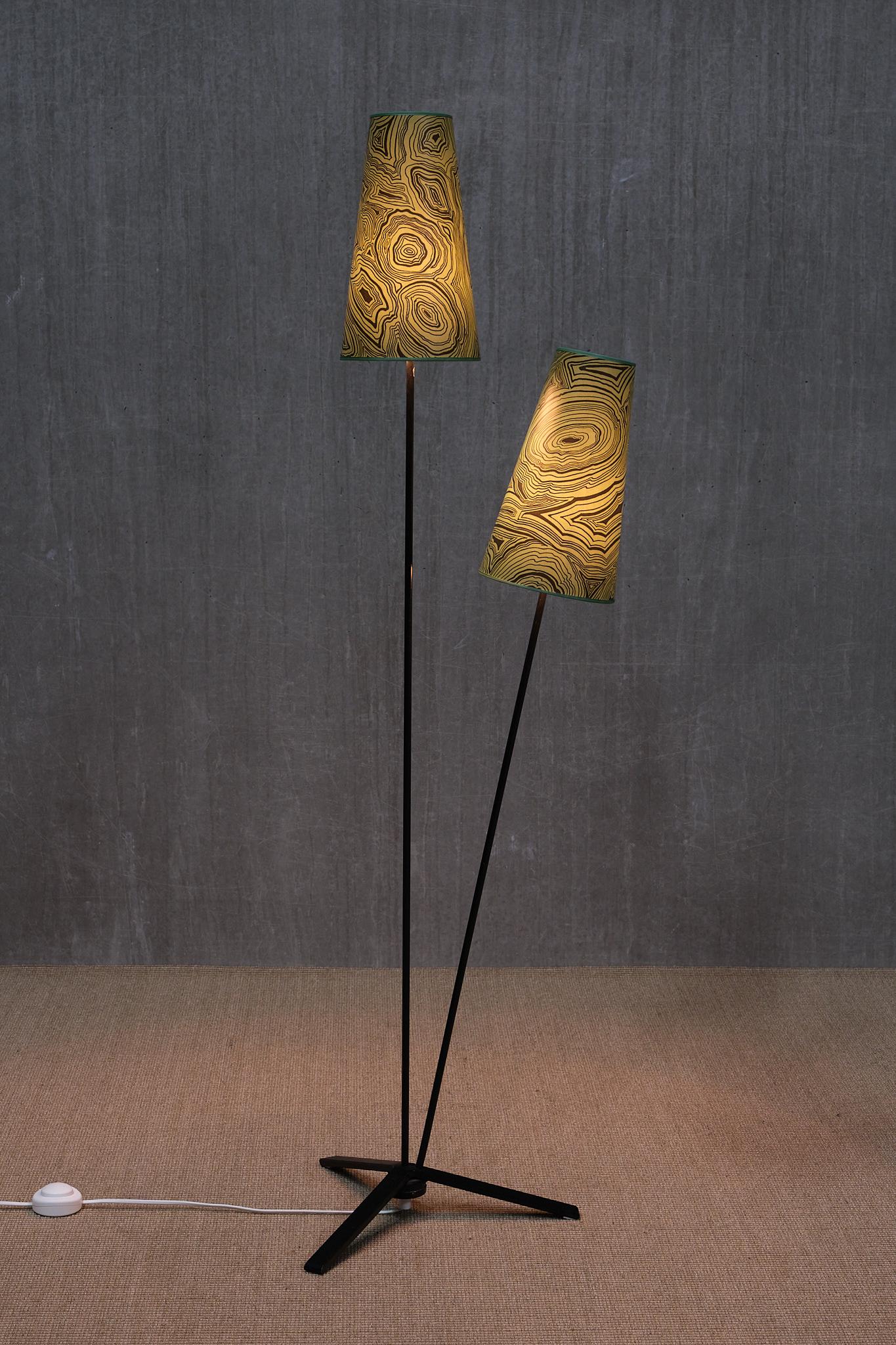 Swedish Modern Floor Lamp with Malachite Print Paper Shade by Fornasetti, 1950s For Sale 5