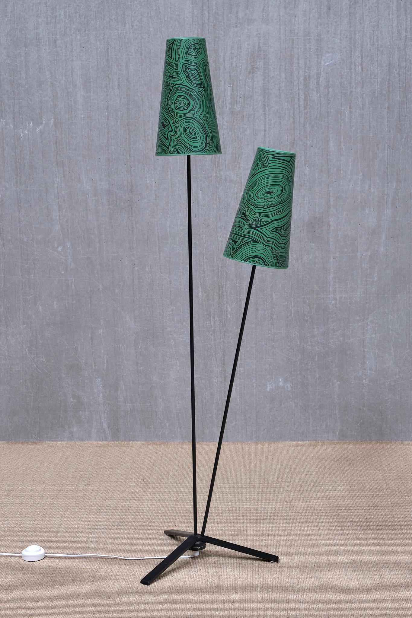 Swedish Modern Floor Lamp with Malachite Print Paper Shade by Fornasetti, 1950s For Sale 6