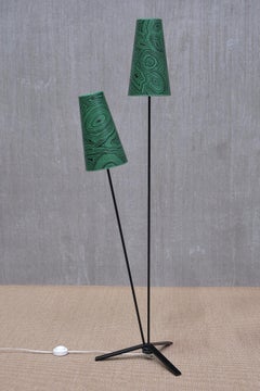 Swedish Modern Floor Lamp with Malachite Print Paper Shade by Fornasetti, 1950s