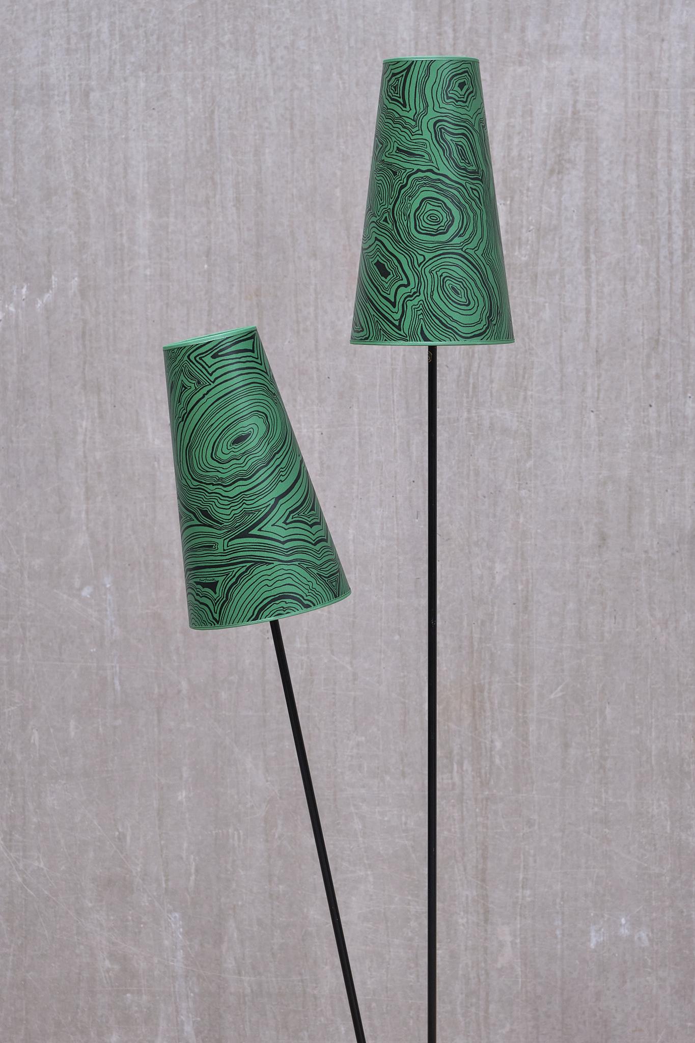 Scandinavian Modern Swedish Modern Floor Lamp with Malachite Print Paper Shade by Fornasetti, 1950s For Sale