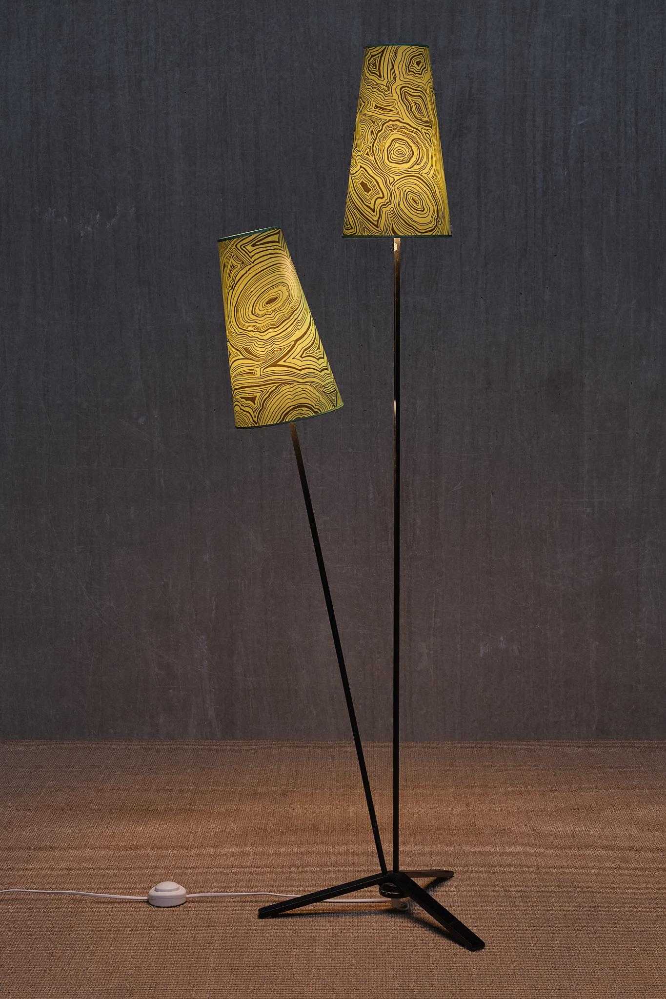 Swedish Modern Floor Lamp with Malachite Print Paper Shade by Fornasetti, 1950s In Good Condition For Sale In The Hague, NL