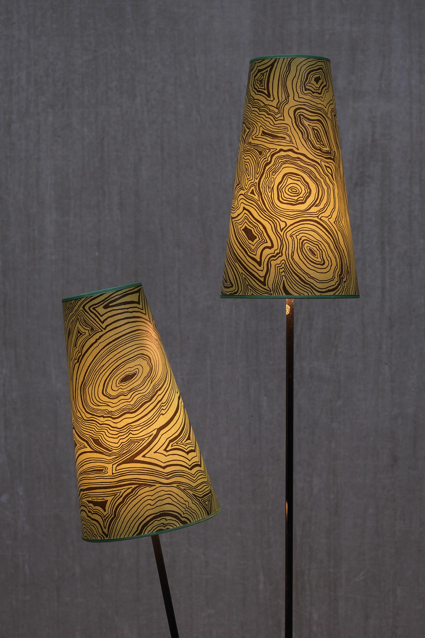 Mid-20th Century Swedish Modern Floor Lamp with Malachite Print Paper Shade by Fornasetti, 1950s For Sale