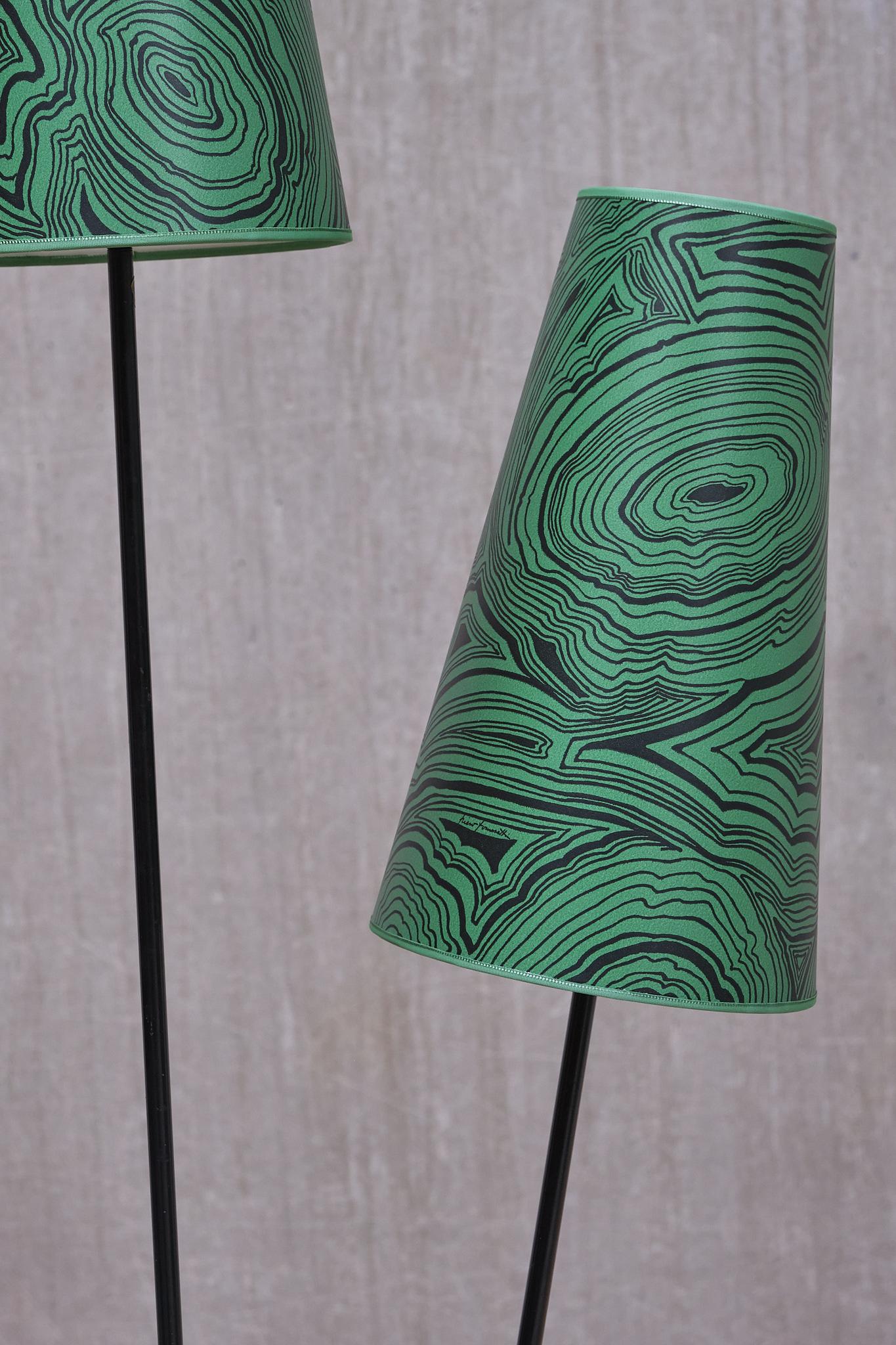 Swedish Modern Floor Lamp with Malachite Print Paper Shade by Fornasetti, 1950s For Sale 2