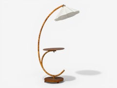 Swedish Modern, Floor Lamp with Shelf, Birch, Brass, Sweden, 1930s
