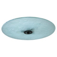 Swedish modern flush mount glass lamp with engraved floral pattern, 1940s