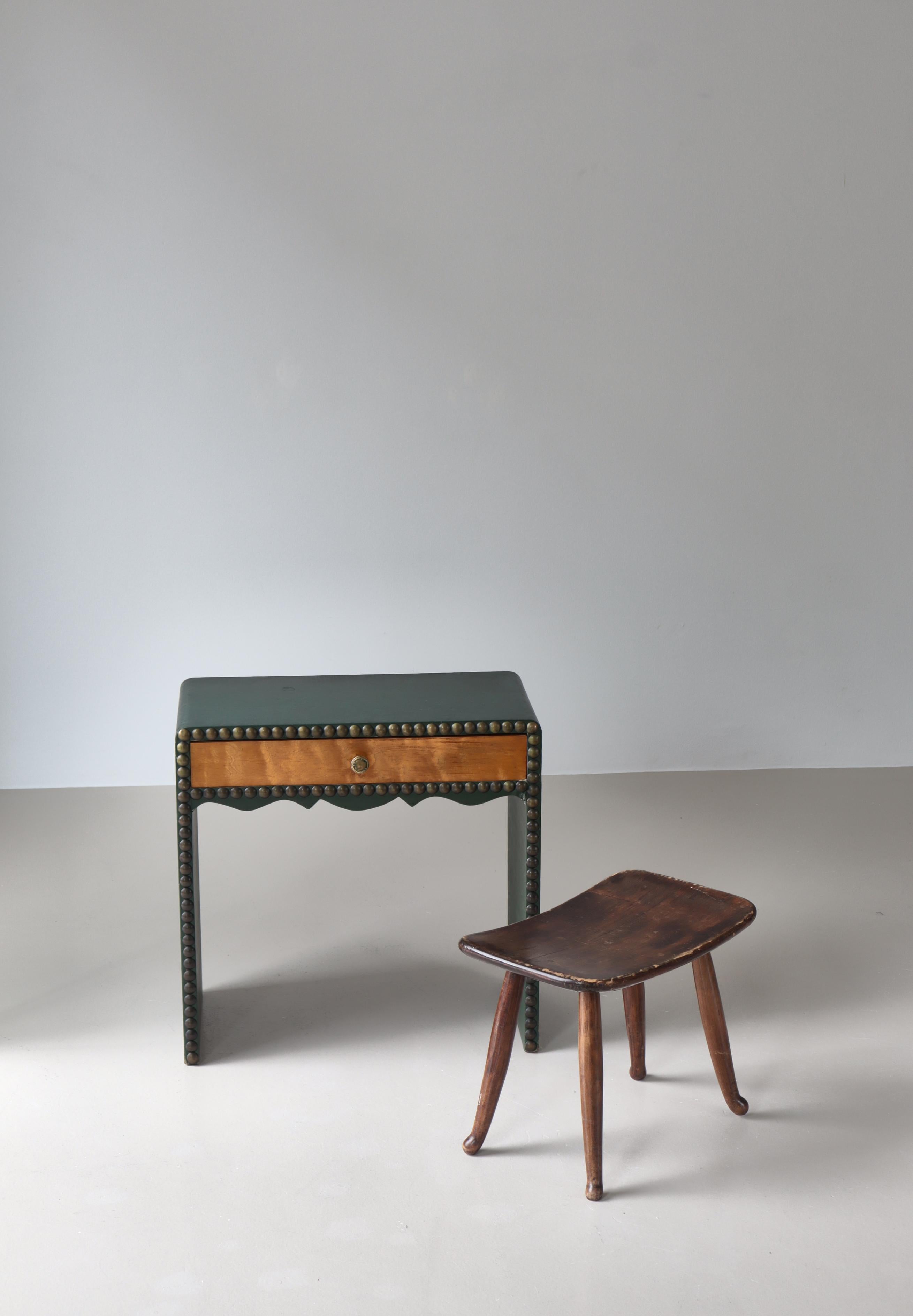 Swedish Modern Folk Art Stool Josef Frank Style Stained Beech 1930s For Sale 6