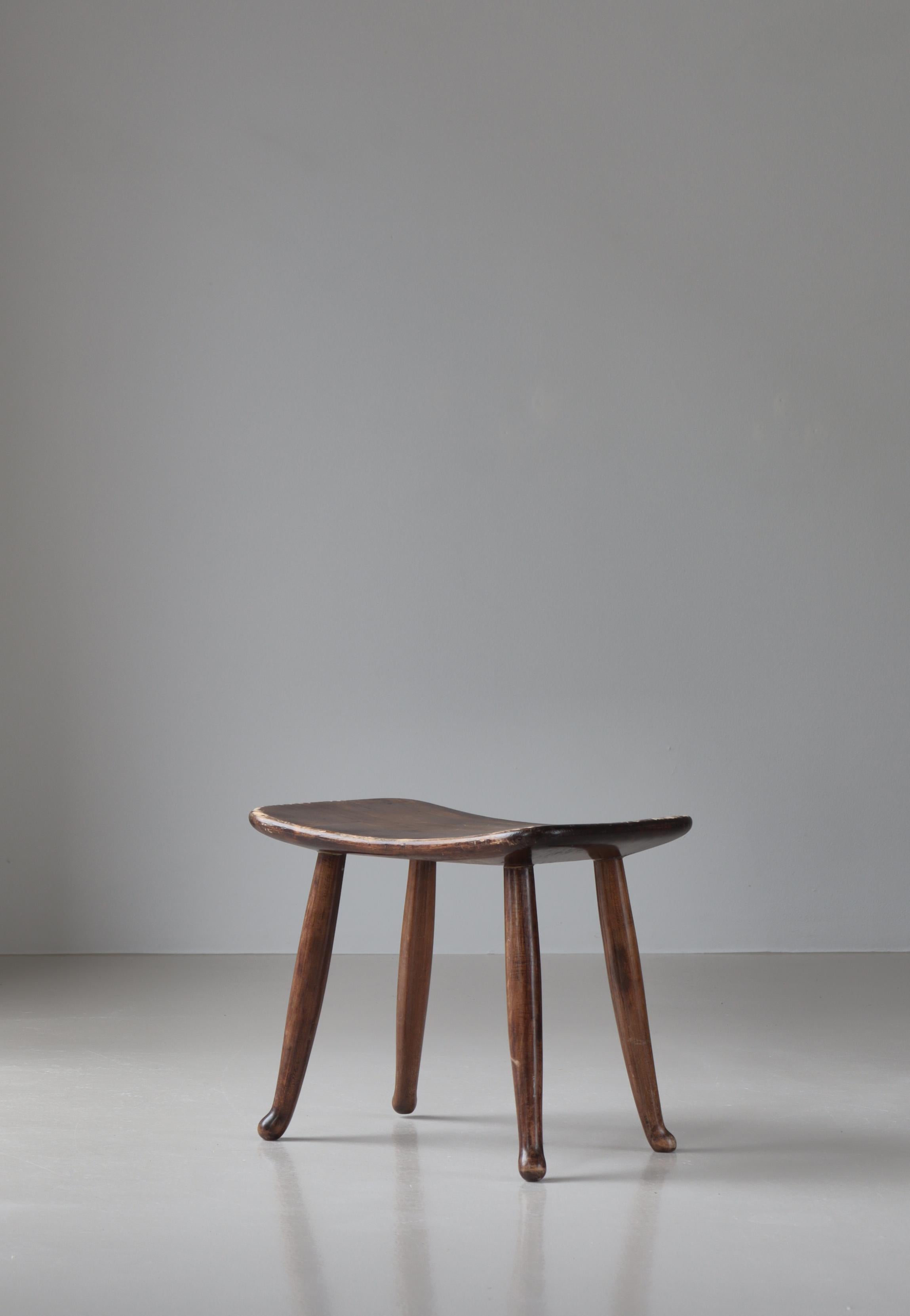 Scandinavian Modern Swedish Modern Folk Art Stool Josef Frank Style Stained Beech 1930s For Sale