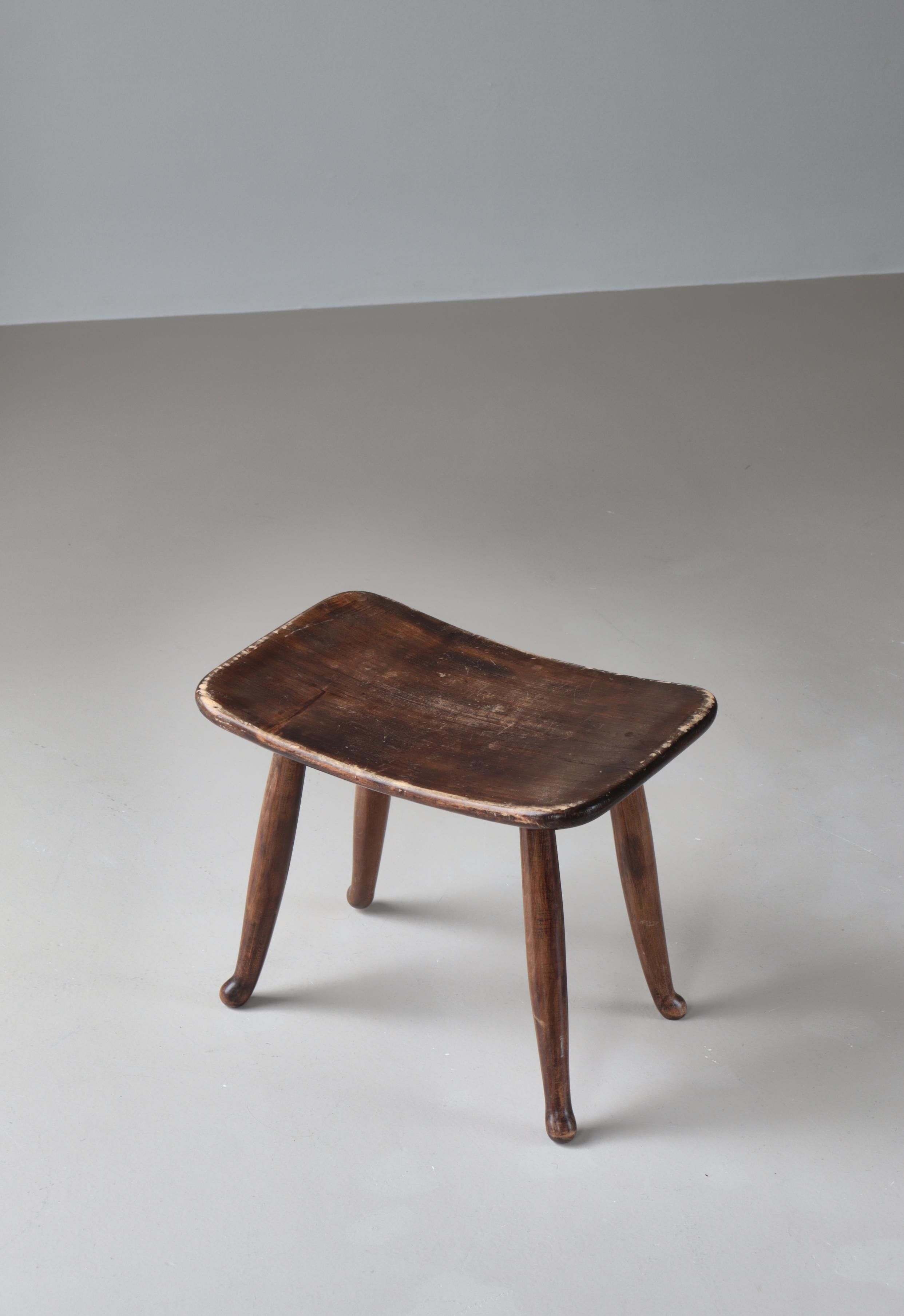 Mid-20th Century Swedish Modern Folk Art Stool Josef Frank Style Stained Beech 1930s For Sale
