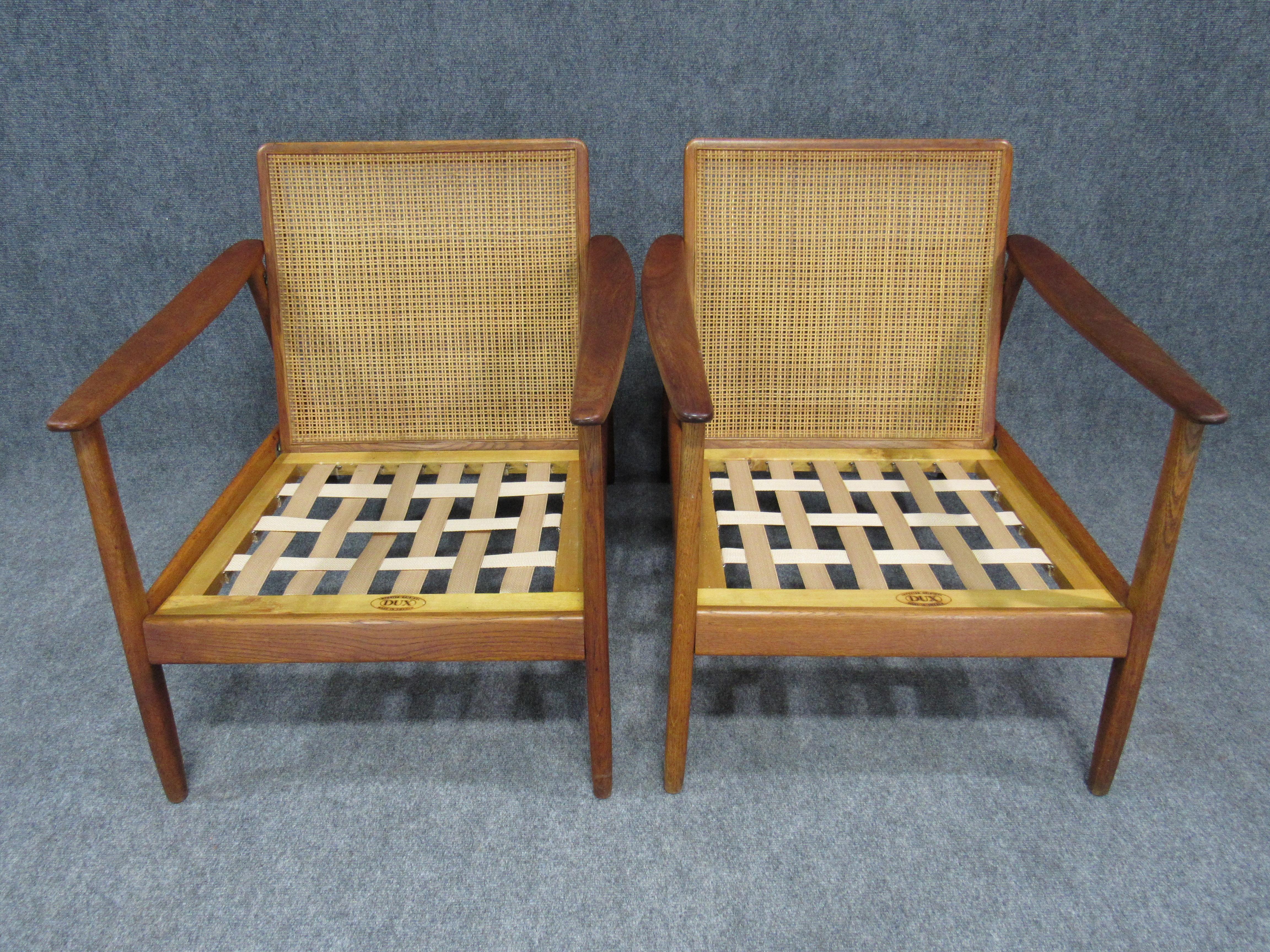 Swedish Modern Folke Ohlsson Lounge Teak Arm Chair with Cane Backrest for Dux 6