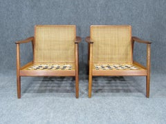 Swedish Modern Folke Ohlsson Lounge Teak Arm Chair with Cane Backrest for Dux