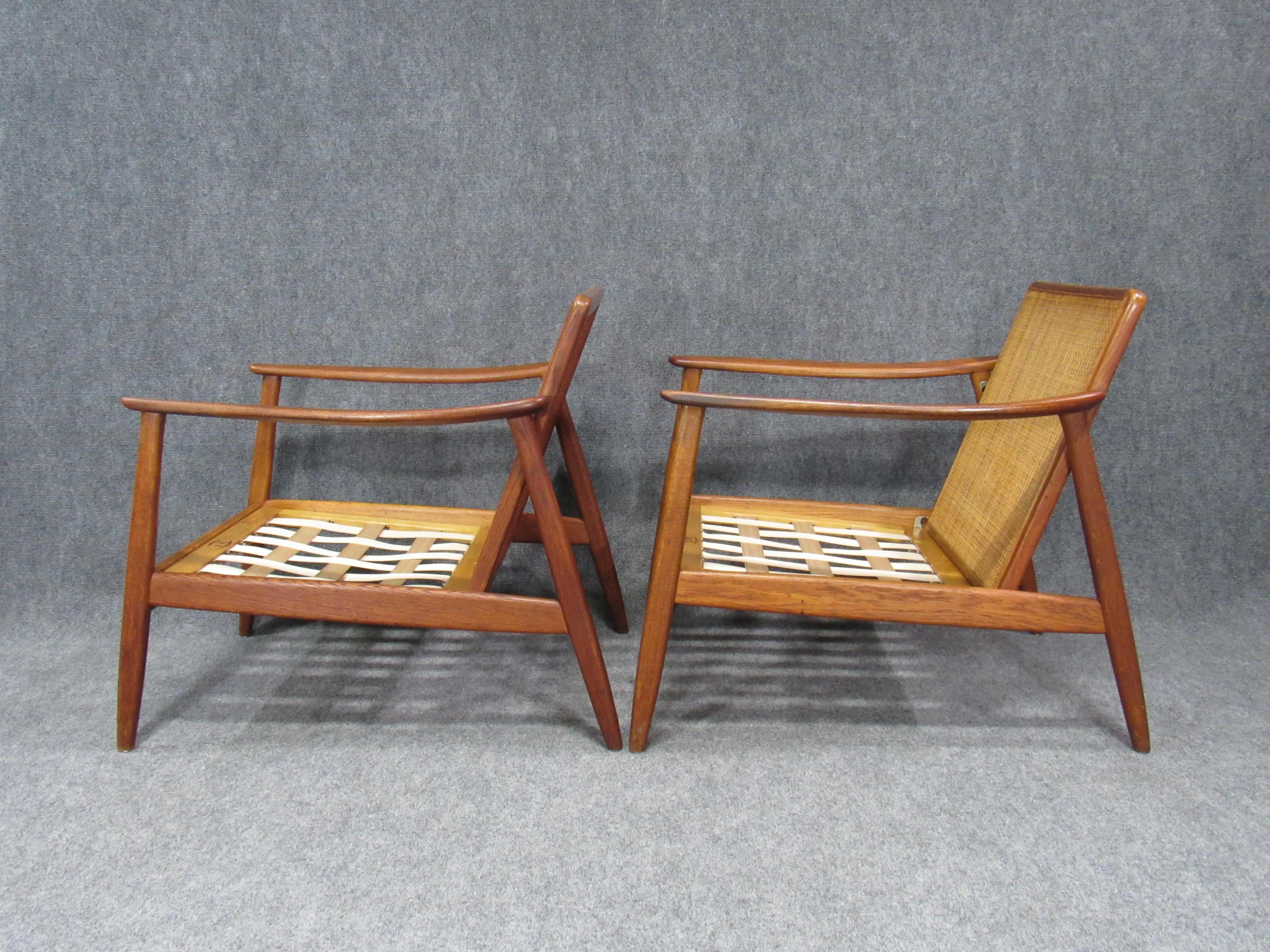 Mid-Century Modern Swedish Modern Folke Ohlsson Lounge Teak Arm Chair with Cane Backrest for Dux