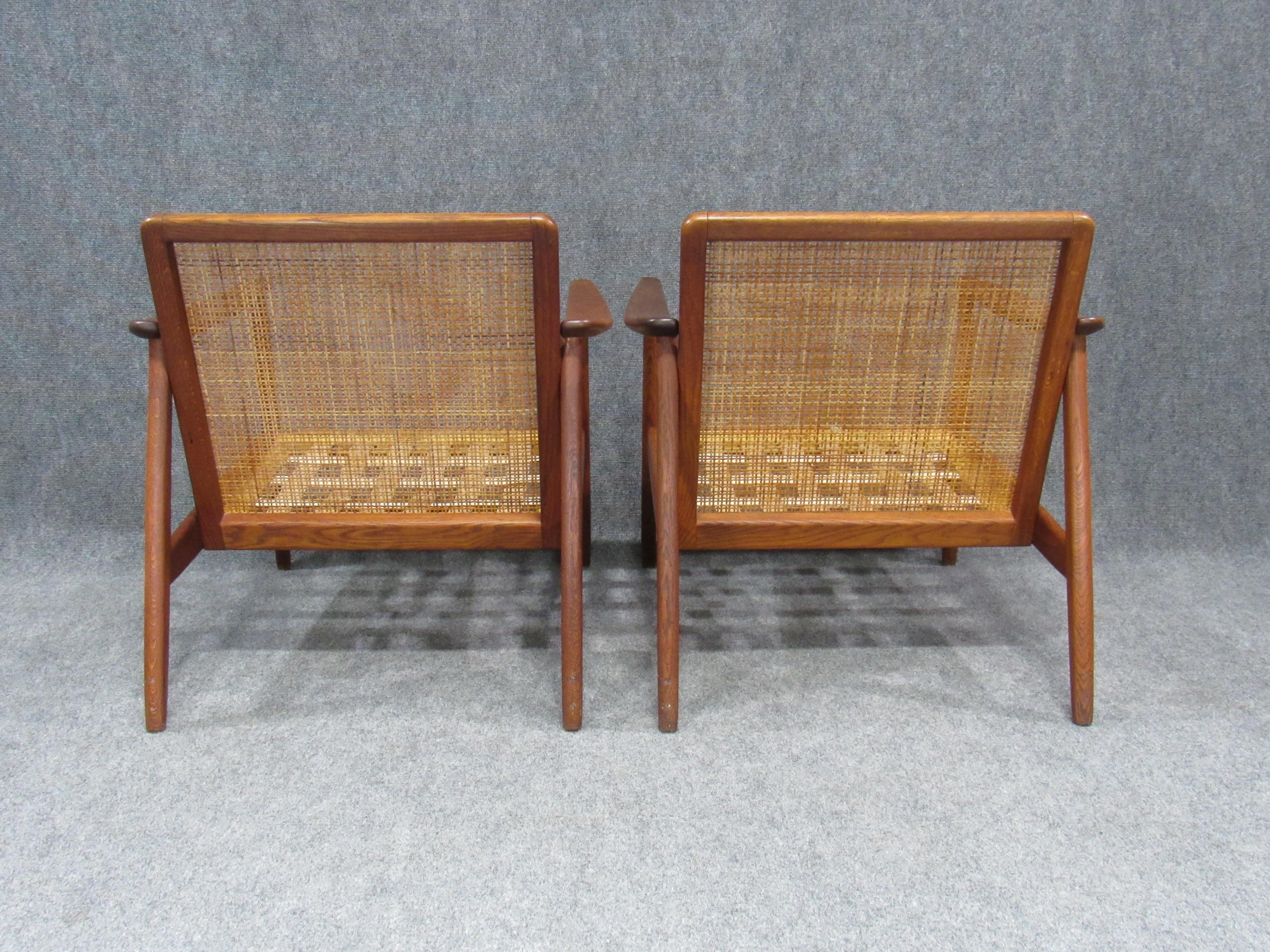 Mid-20th Century Swedish Modern Folke Ohlsson Lounge Teak Arm Chair with Cane Backrest for Dux