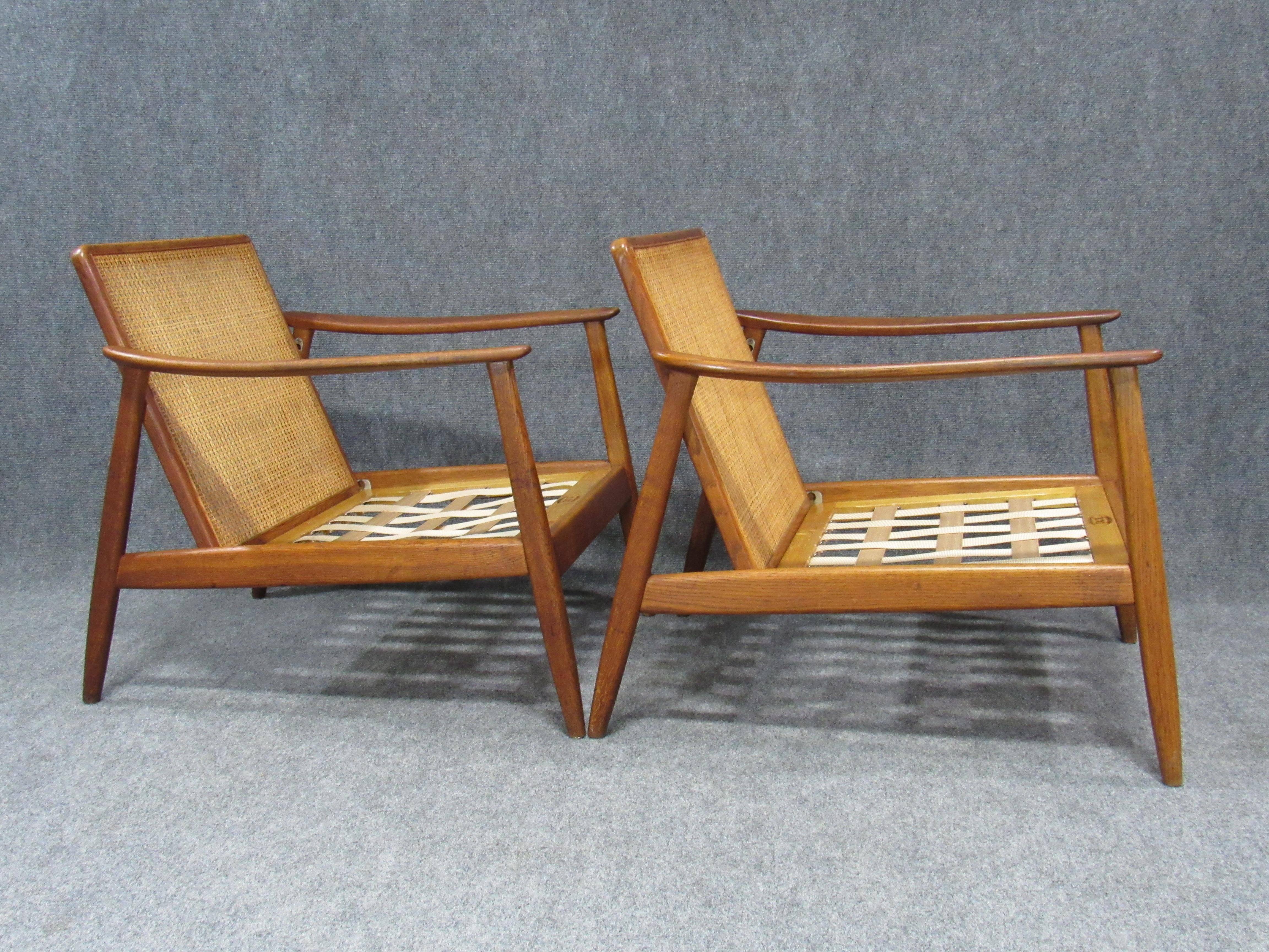 Swedish Modern Folke Ohlsson Lounge Teak Arm Chair with Cane Backrest for Dux 3