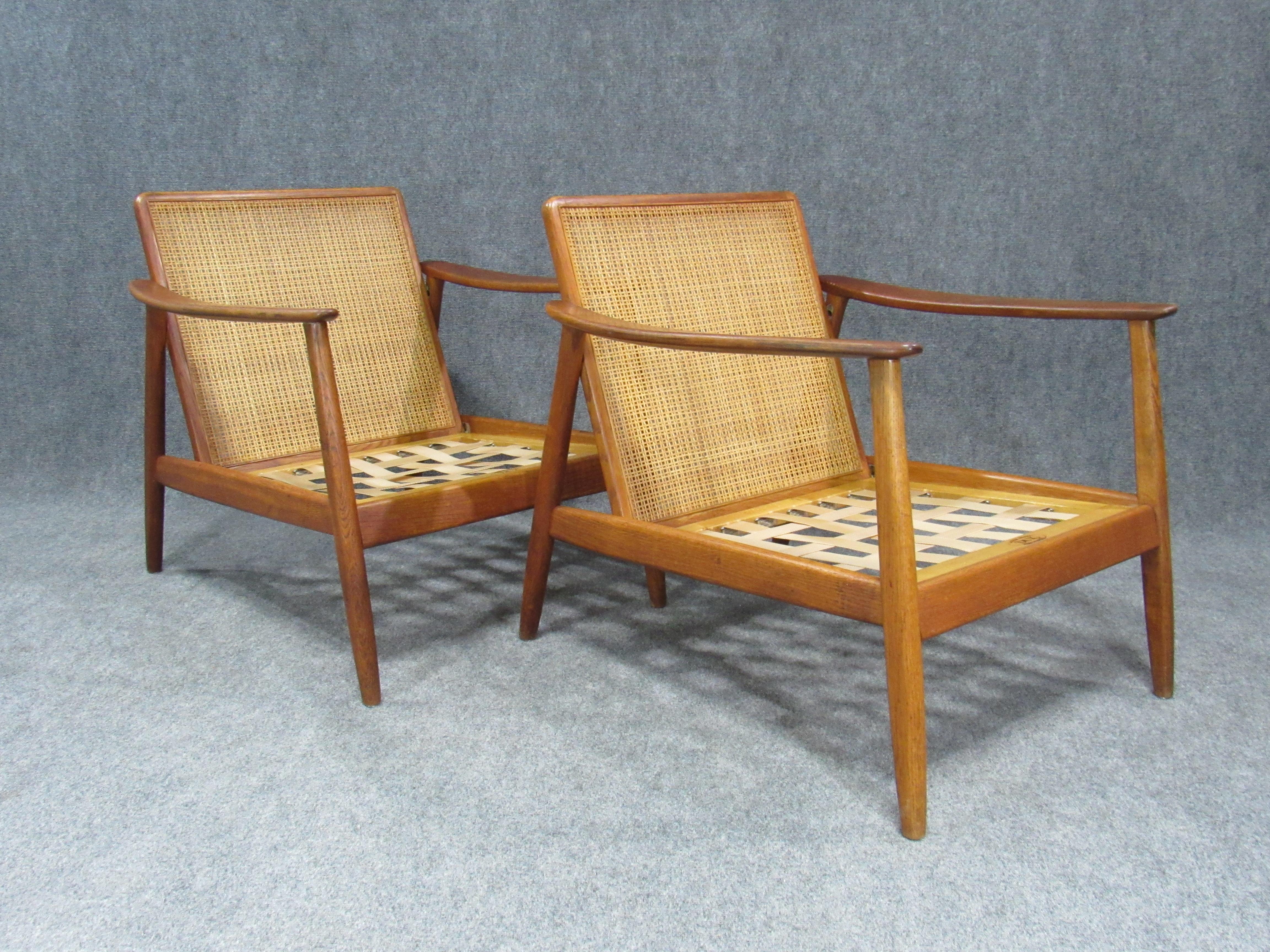 Swedish Modern Folke Ohlsson Lounge Teak Arm Chair with Cane Backrest for Dux 4