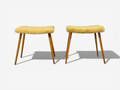Moderne suédois, poufs, imitation de fourrure, Wood, Suède, années 1950