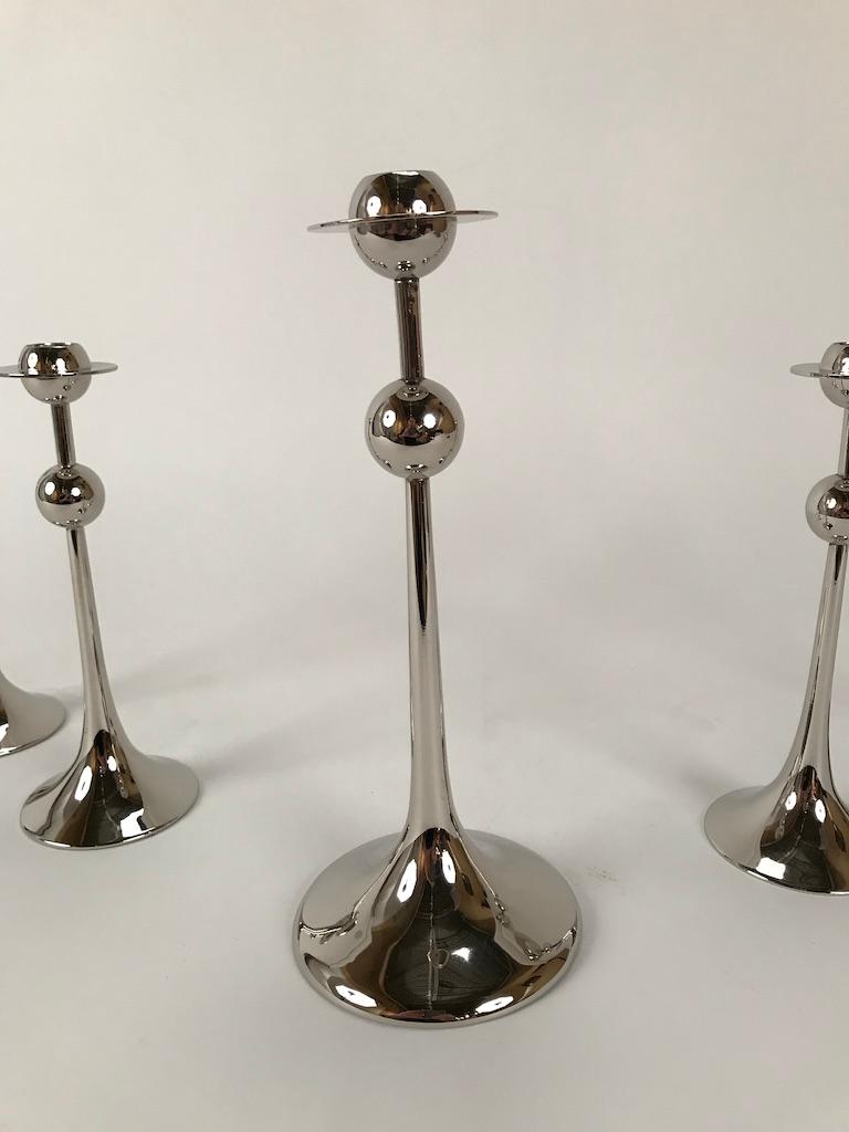Silver Plate Swedish Modern Gense Saturnus Candleholders by Kjell Engman For Sale
