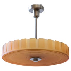 Swedish modern geometrical amber glass flush mount ceiling pendant, 1930s