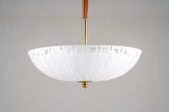 Swedish Modern Glass and Brass Pendant by Orrefors