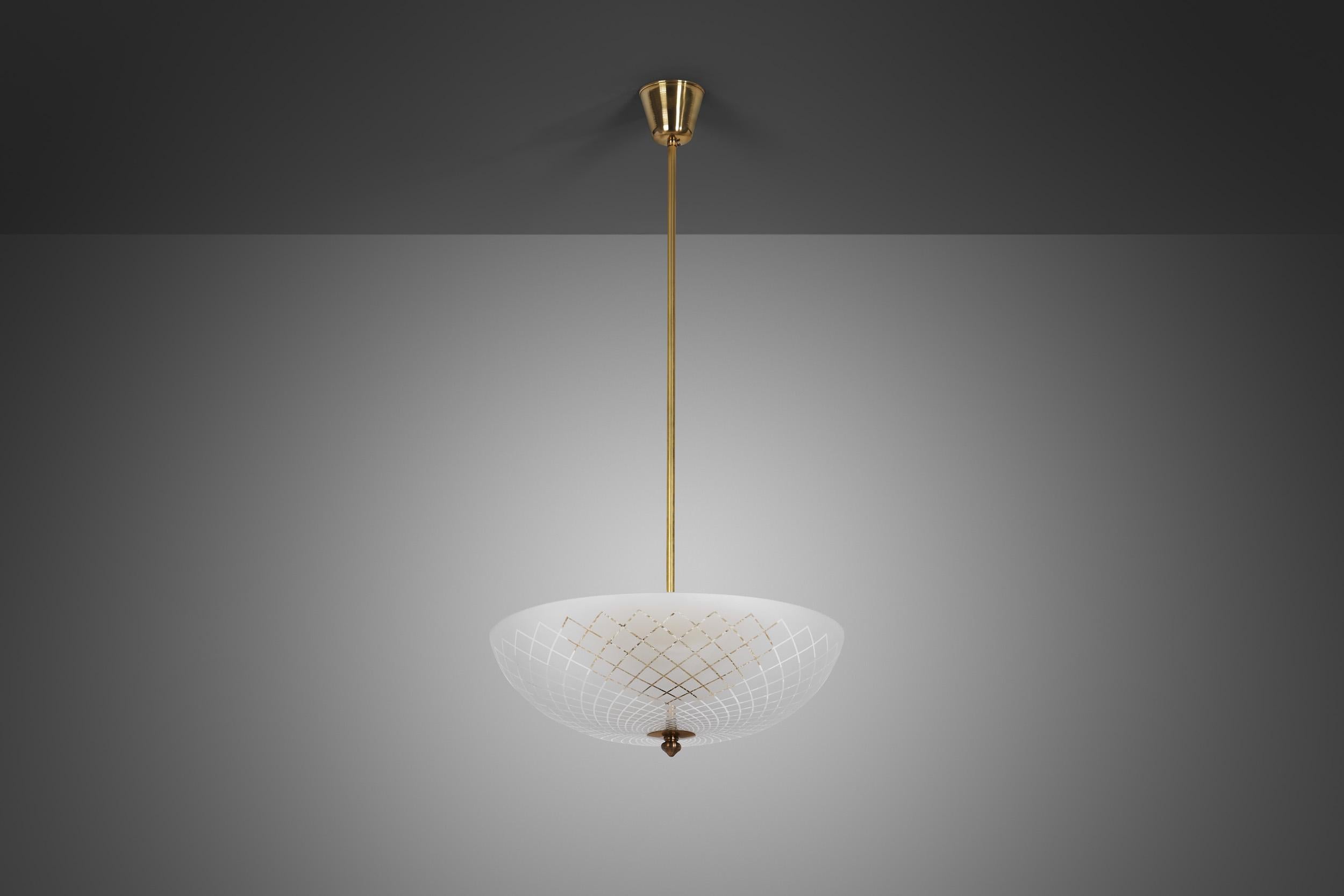 Mid-Century Modern Swedish Modern Glass Ceiling Lamp by Orrefors, Sweden 1930s For Sale