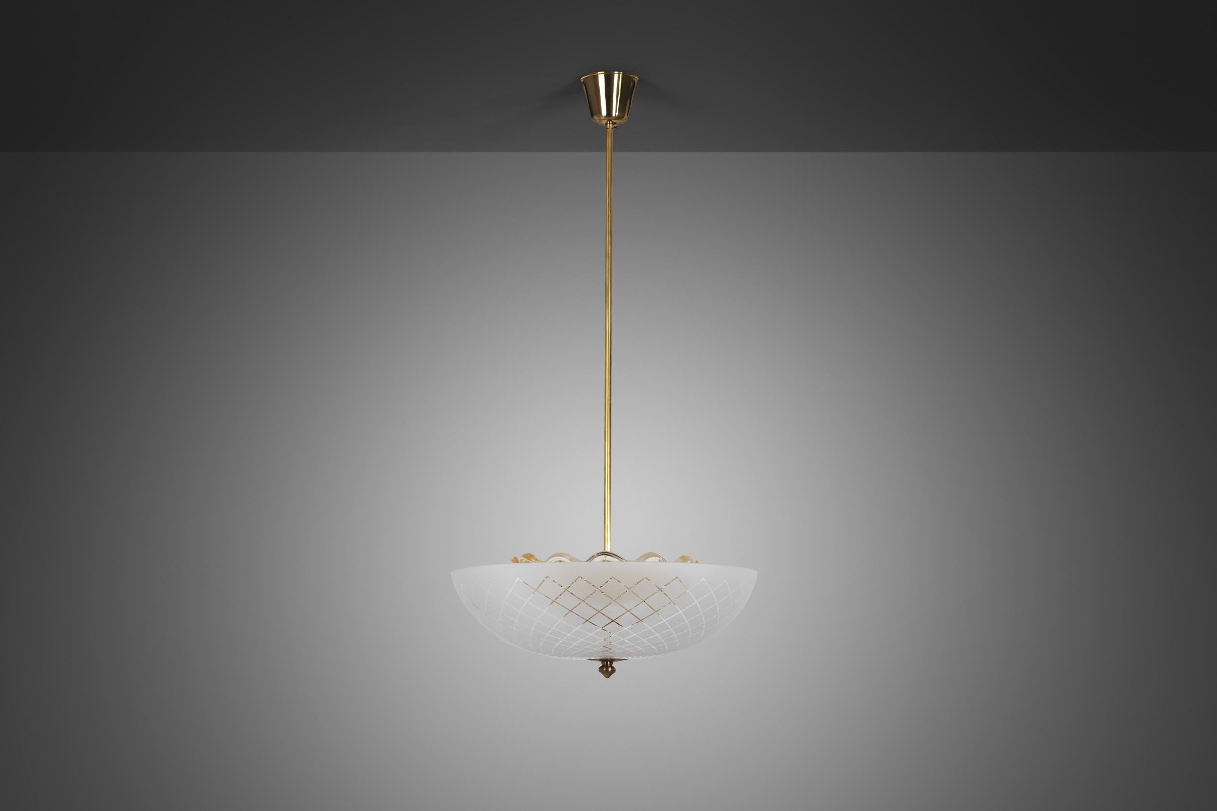 Mid-20th Century Swedish Modern Glass Ceiling Lamp by Orrefors, Sweden 1930s For Sale