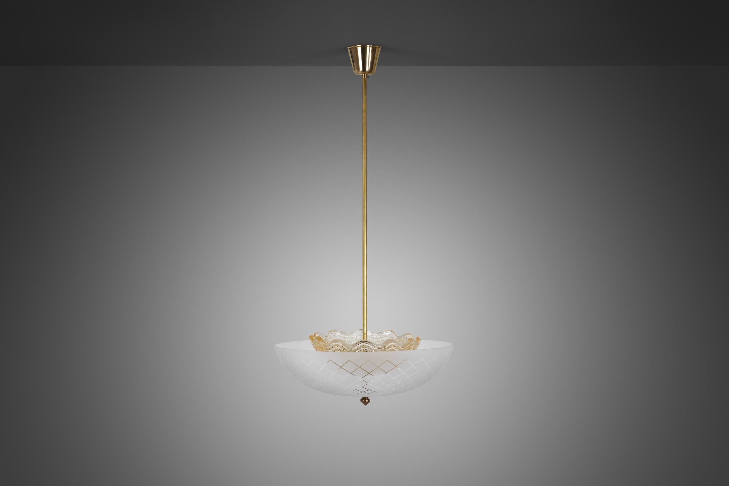 Swedish Modern Glass Ceiling Lamp by Orrefors, Sweden 1930s For Sale 1