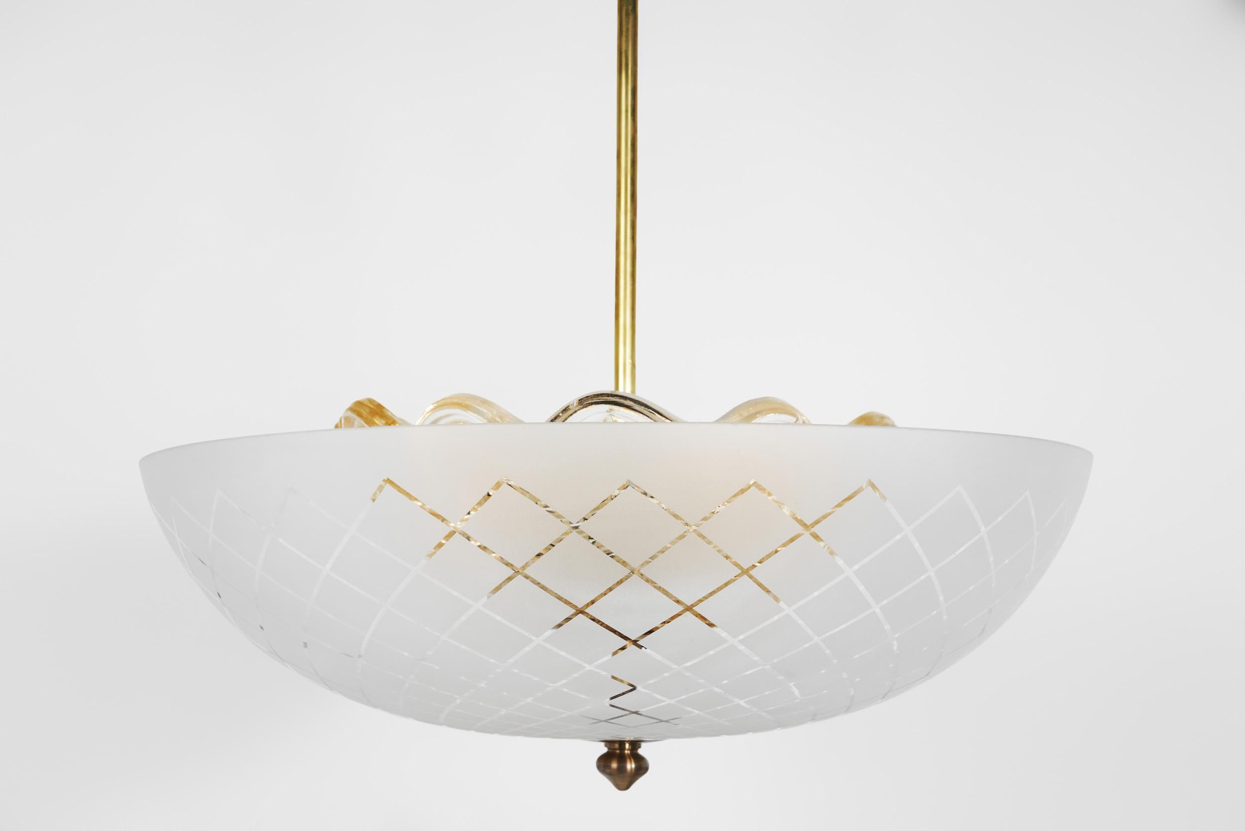 Swedish Modern Glass Ceiling Lamp by Orrefors, Sweden 1930s For Sale 3