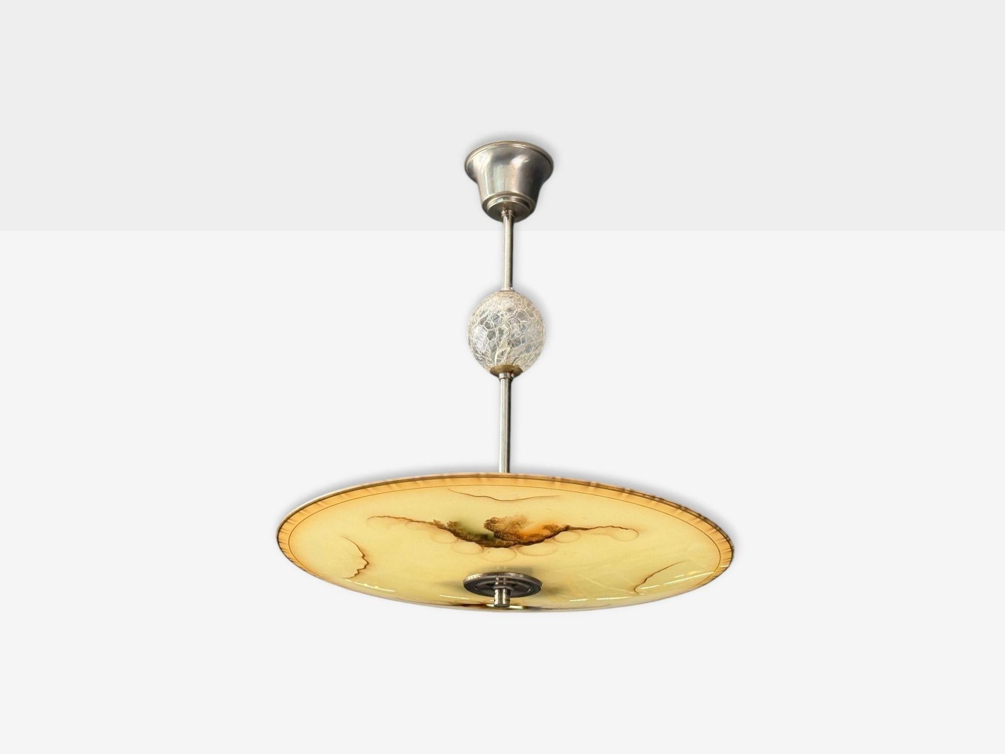 Lámpara colgante moderna sueca, cristal, metal, Suecia, años 40 Moderno de mediados de siglo en venta