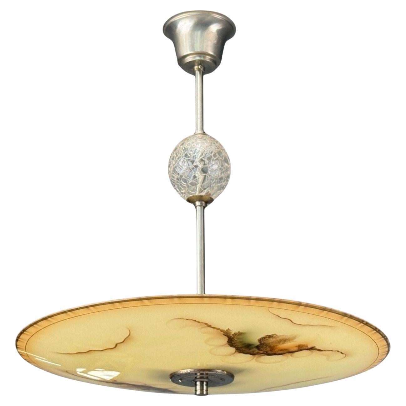 Swedish Modern, Glass, Metal, Pendant Light, Sweden, 1940s